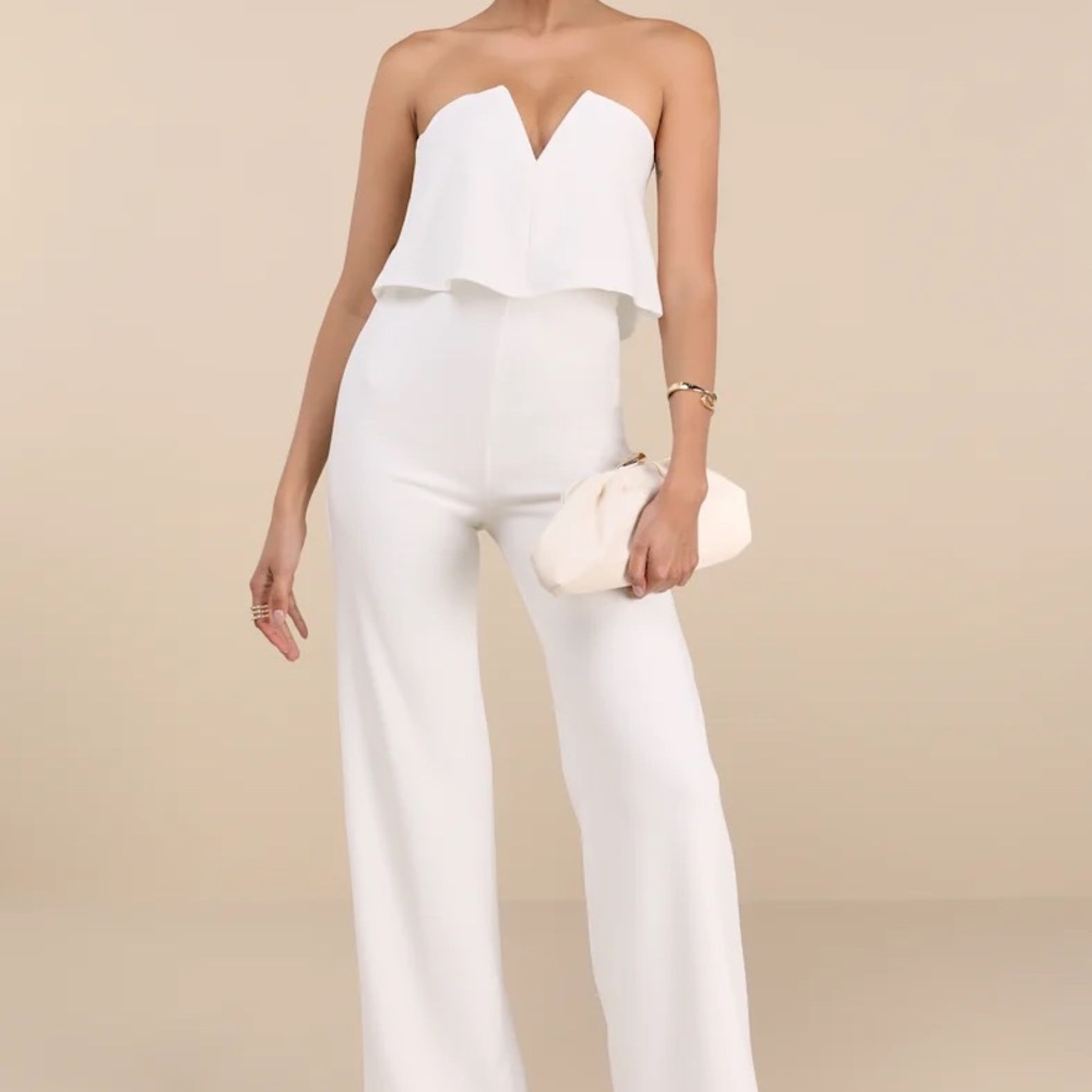 Lulu's Power Of Love White Strapless Jumpsuit